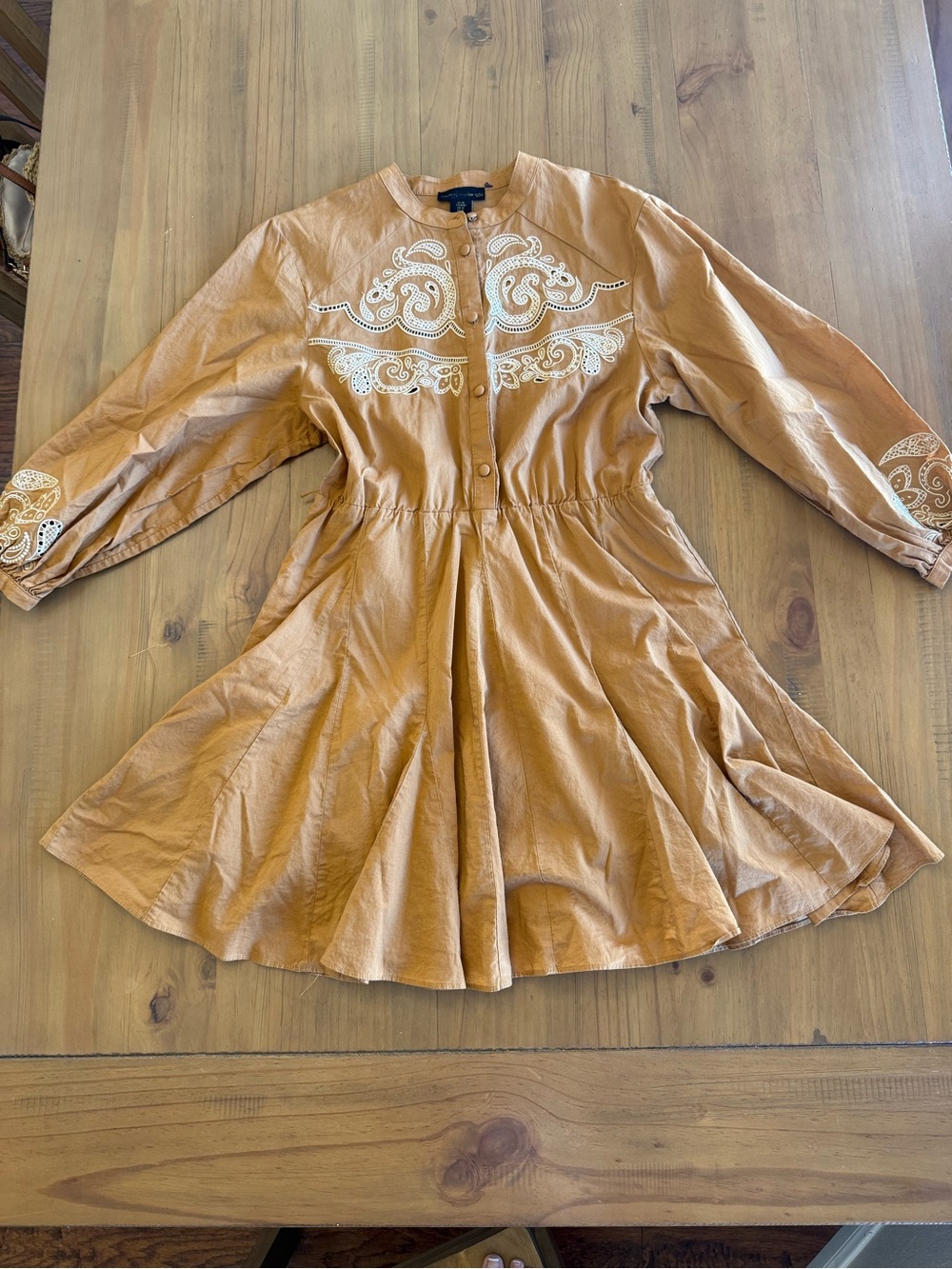 House of Harlow 1960 tan embroidered camel Size M Boho Puff Sleeve Mini Dress